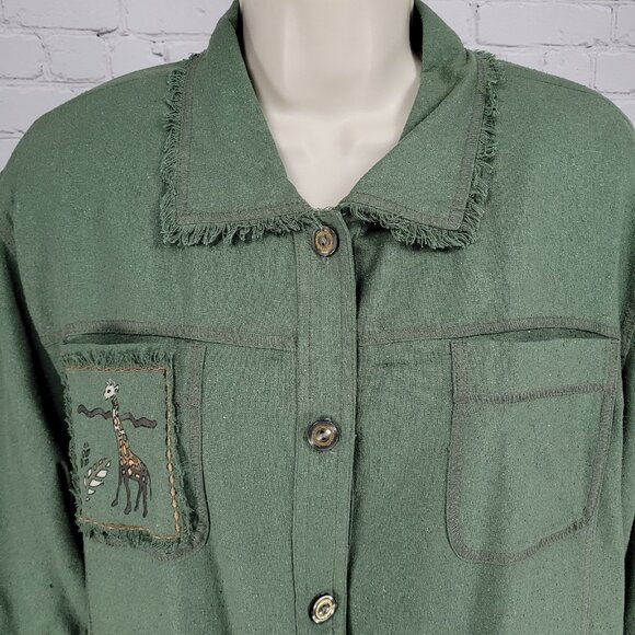 VTG C.A. Sport Green 100% Silk Lightweight Buttoned Lined Jacket Safari Large L - Picture 6 of 16